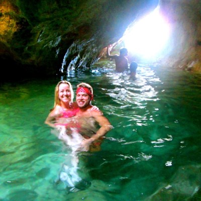 A couple posing for a picture while in the Forbidden Cave